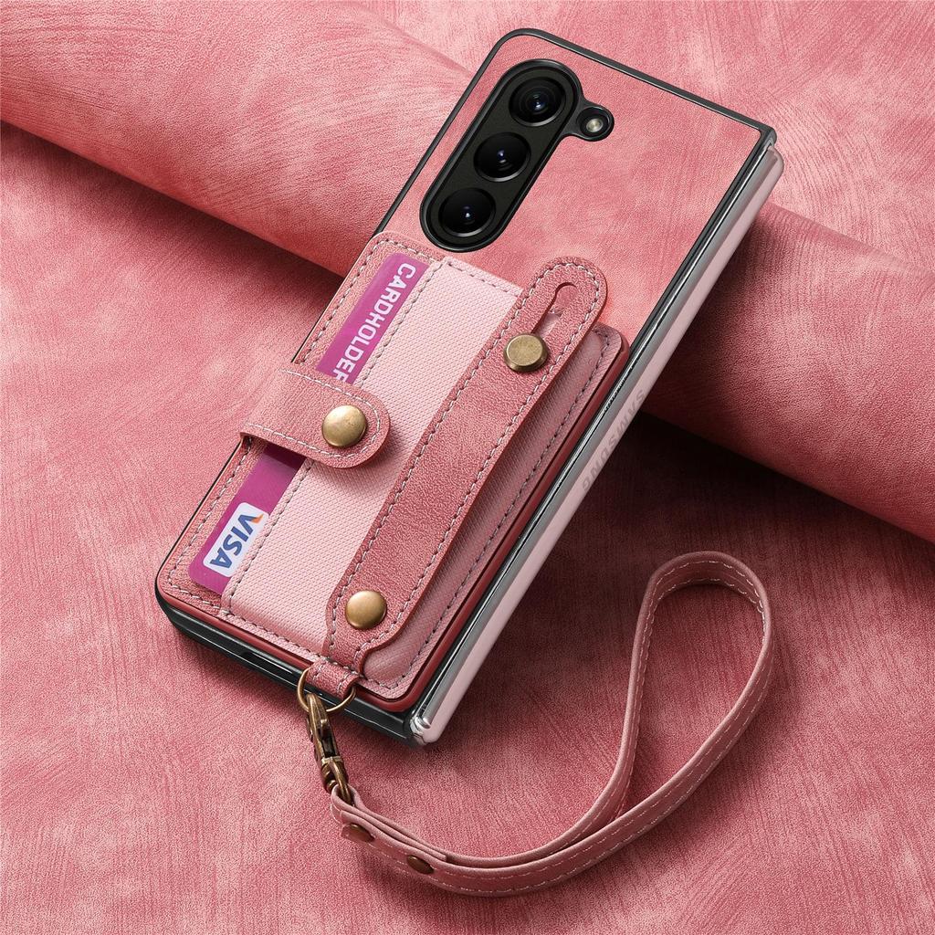 Samsung ZFold7/ZFold6 Leather Card Slot Case with Lanyard - Skin-feel PU Protective Cover