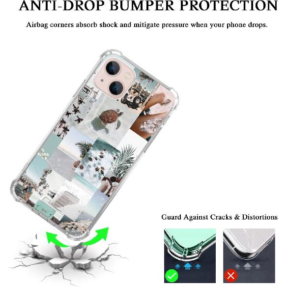 Turtle Aesthetic Collage Case Compatible with iPhone 14 Plus, Pastel Summer Vibe Beach Ocean Case for iPhone 14 Plus for Teens Men and Women, Cool
