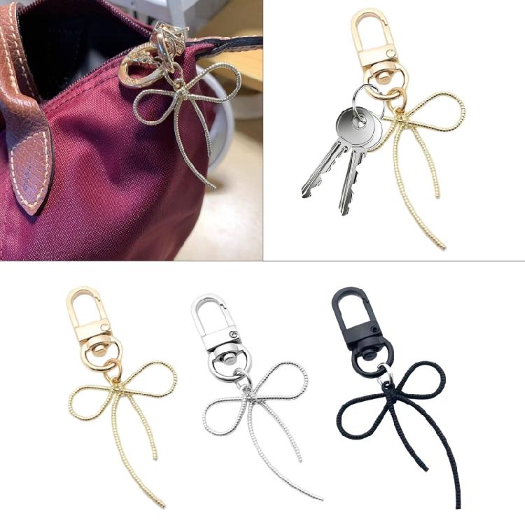 Trendy Bowknot Shape Key Rings Pendant Butterfly Knot Beads Keychain Accessories