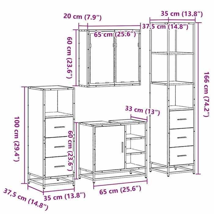 VidaXL Ensemble de meubles de salle de bain 4 pcs sonoma gris, armoire de salle de bain, armoire de rangement de toilette, 3301268