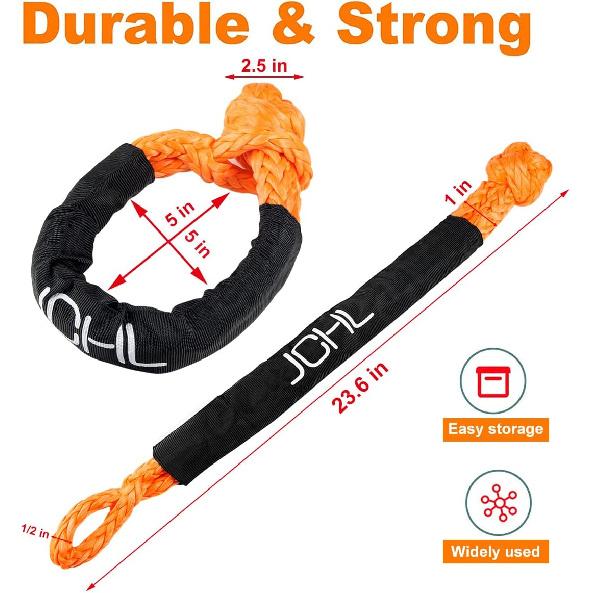 Soft Shackle Synthetic Road Recovery Rope 1/2' X 23 Inch 56000LBS Breaking Strength Tow Shackles For Sailing SUV Off Road Towing ATV Recovery 2 Pack