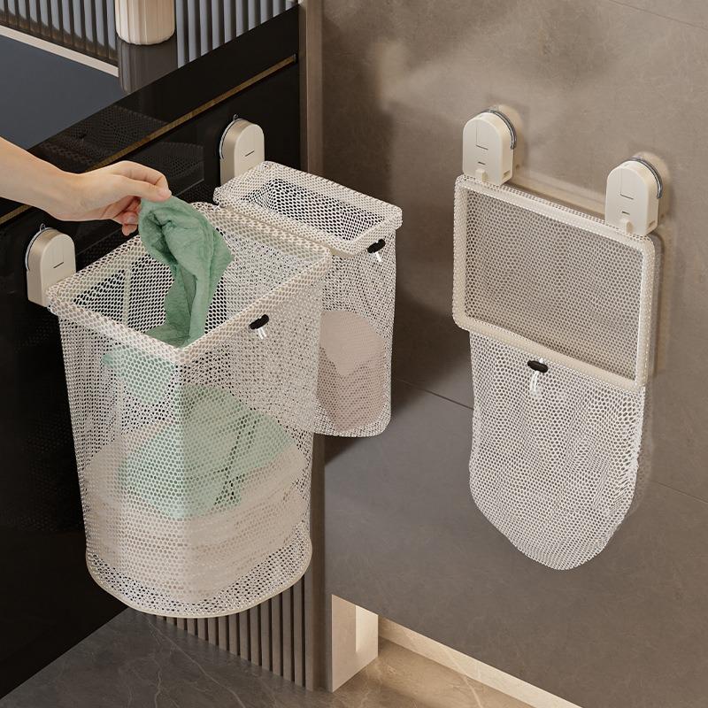 Punch-Free Wall Mounted Laundry Hamper Foldable Suction Cup Storage Basket Waterproof Bathroom Organizer for Home Hotel Daily