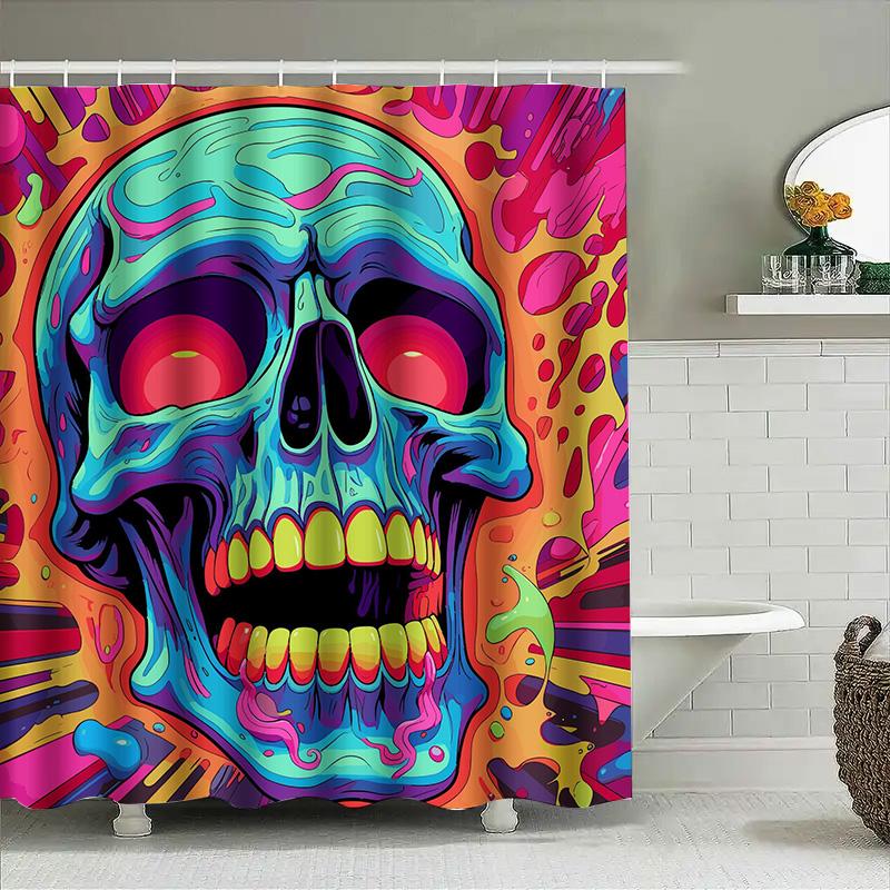 

Tuniu Psychedelic Skull Shower Curtain Vibrant Colorful Horror Art Bathroom Decor Scary Unique Gift 126X180Cm W60H190(CM)-1 Pcs