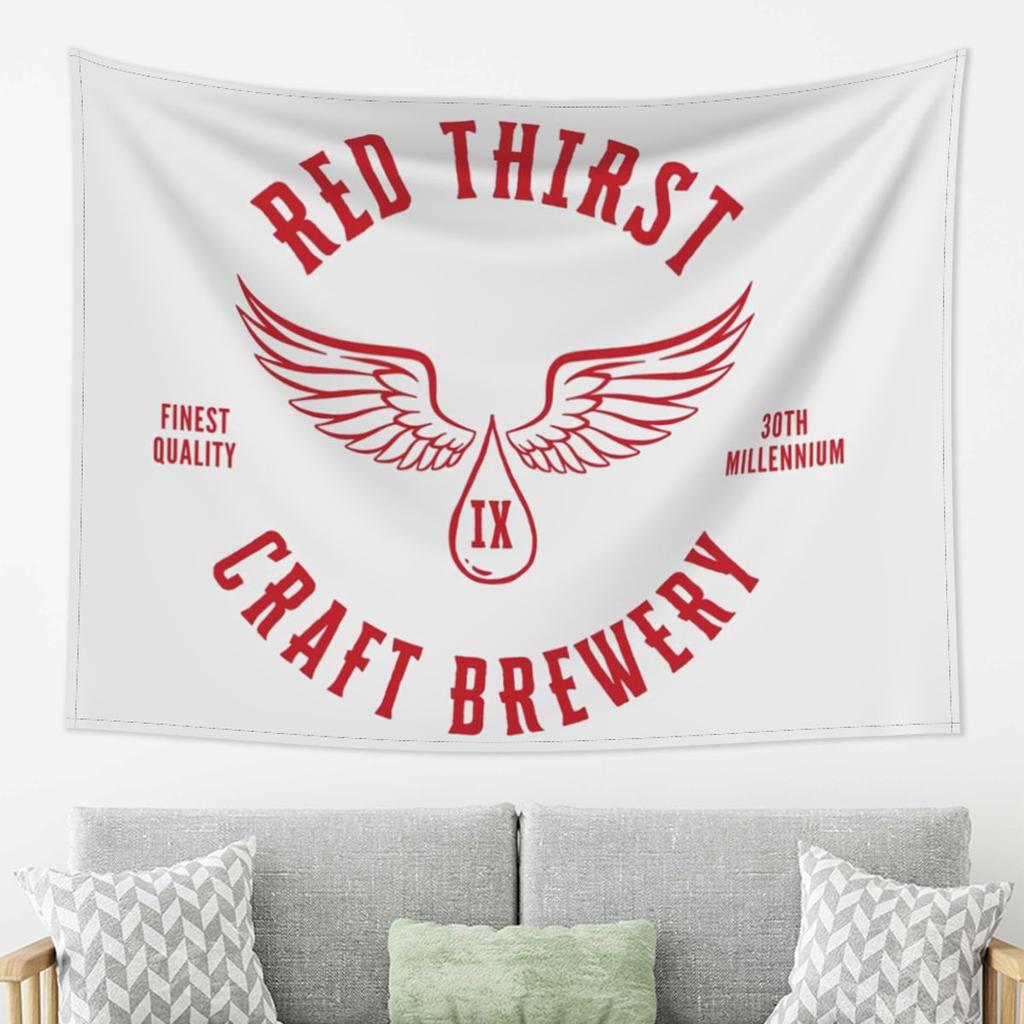 Red Thirst Craft Brewery Tapestry Wall Hanging Aesthetic Home Decoration Tapestries for Living Room Bedroom