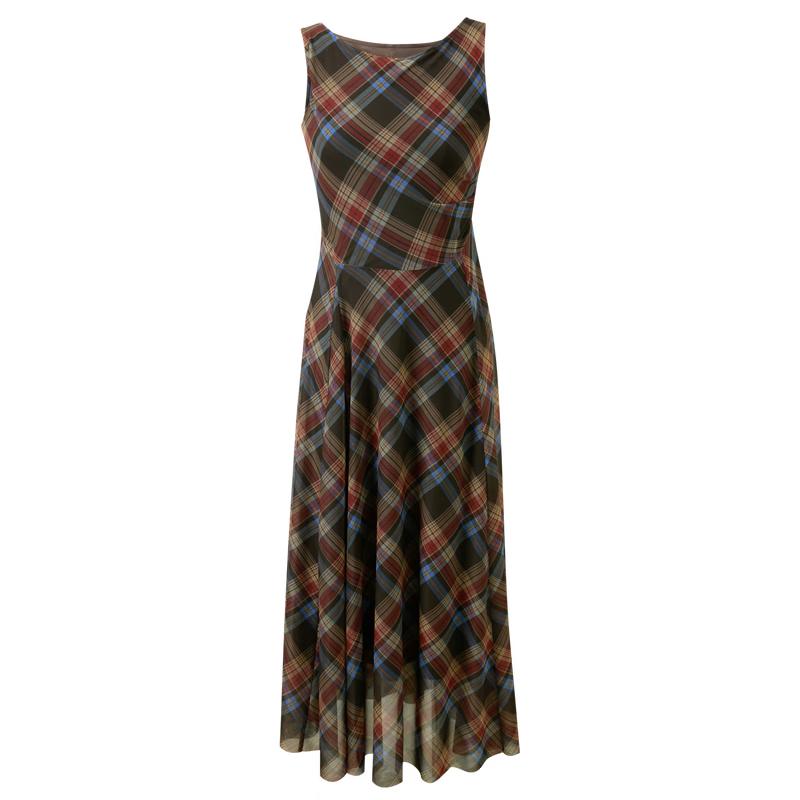 

Sancai 2026 Summer Plaid Mesh Sleeveless A-line Dress L