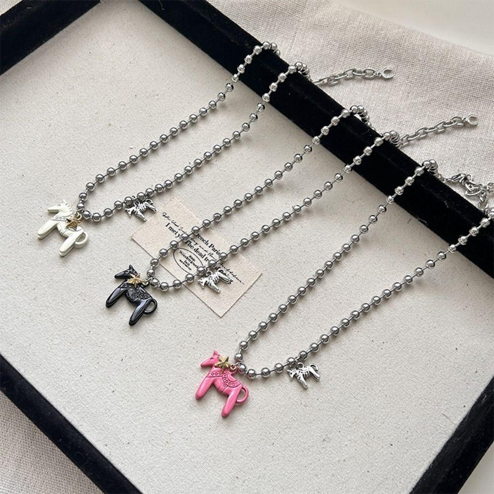 Sweet Enamel Colt Horse Pendant Necklace Funny Cartoon Pony Pendant Necklace Decoration