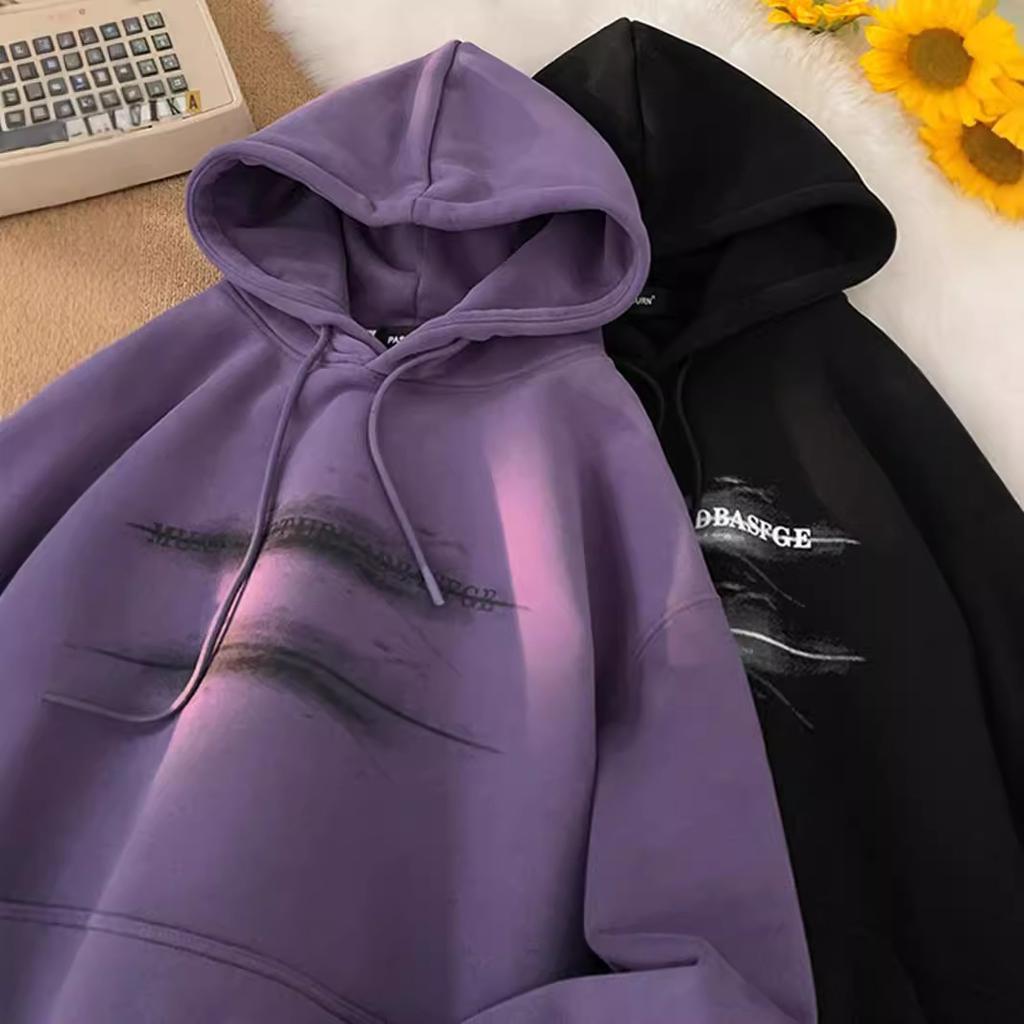 American Printed Couple Sweater Mens Autumn Vintage Everyday Relaxed Fit Hooded Athletic Jacket
