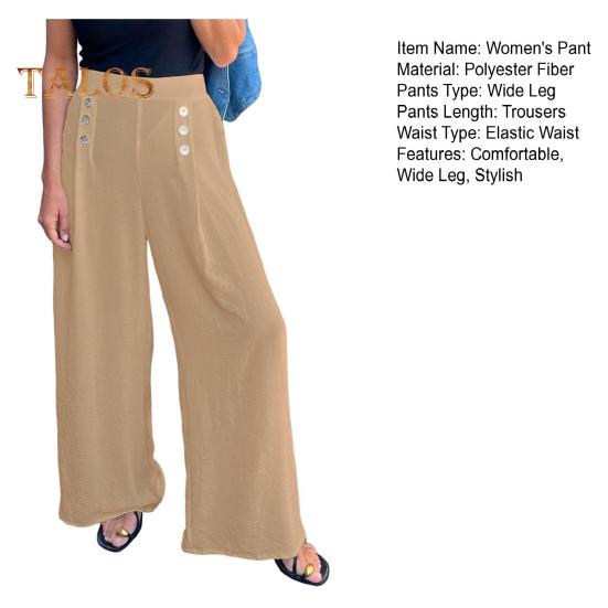 Women's Wide-Leg Pants High Waist Button Decorated Pants Casual Loose Fit Trousers for Daily Wear Travel Office