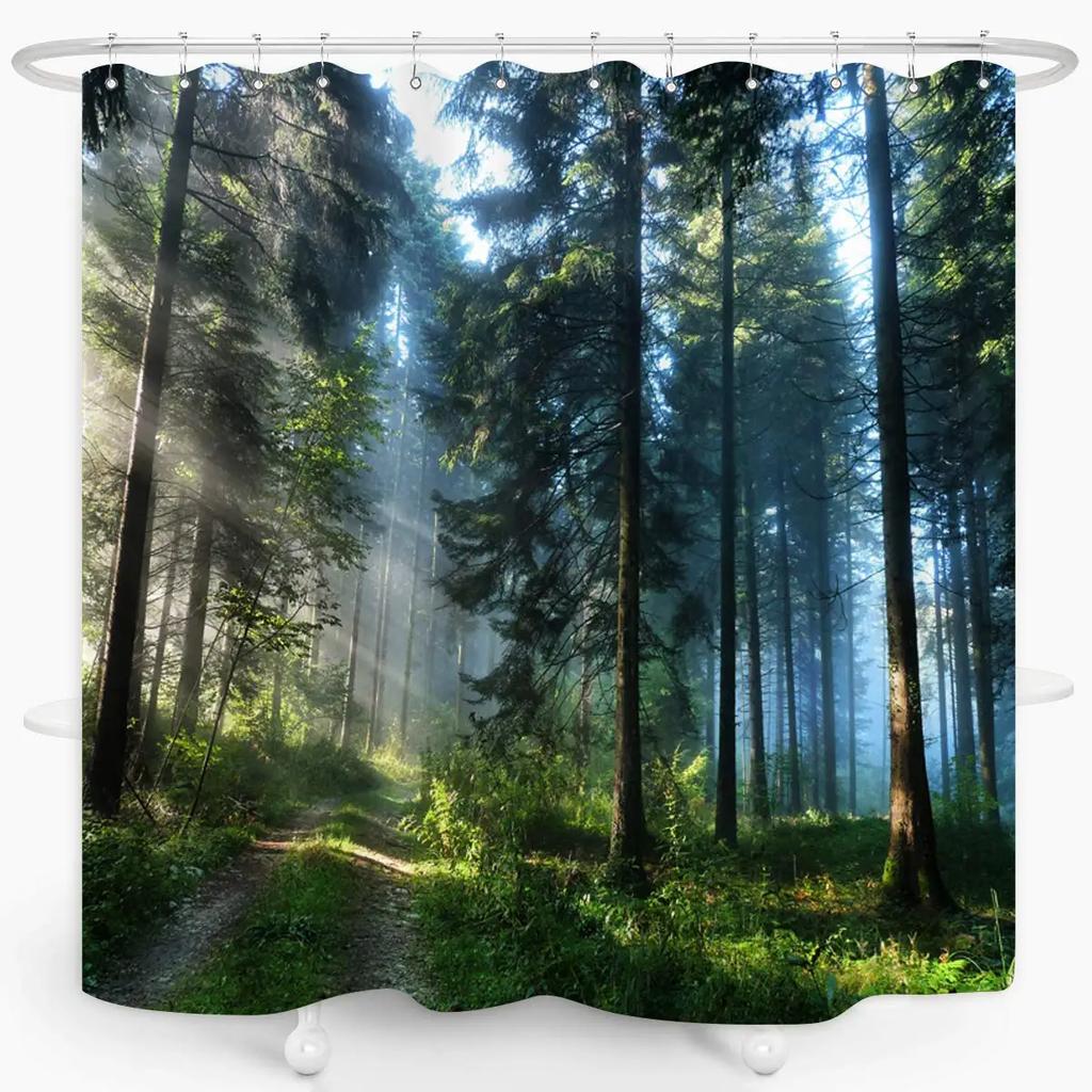 Natural Scenery Shower Curtain Set Waterfall Spring Landscape Home Bathtub Decor Waterproof Polyester Cloth Bathroom Curtains