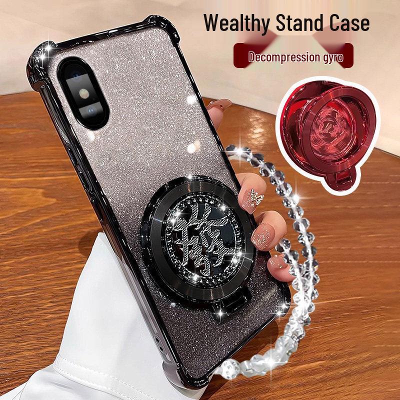 

Apple XR/XS/XS Max Glitter Chinese Style Phone Case with Gyroscope Stand & Full Coverage Lens Film iPhone 7