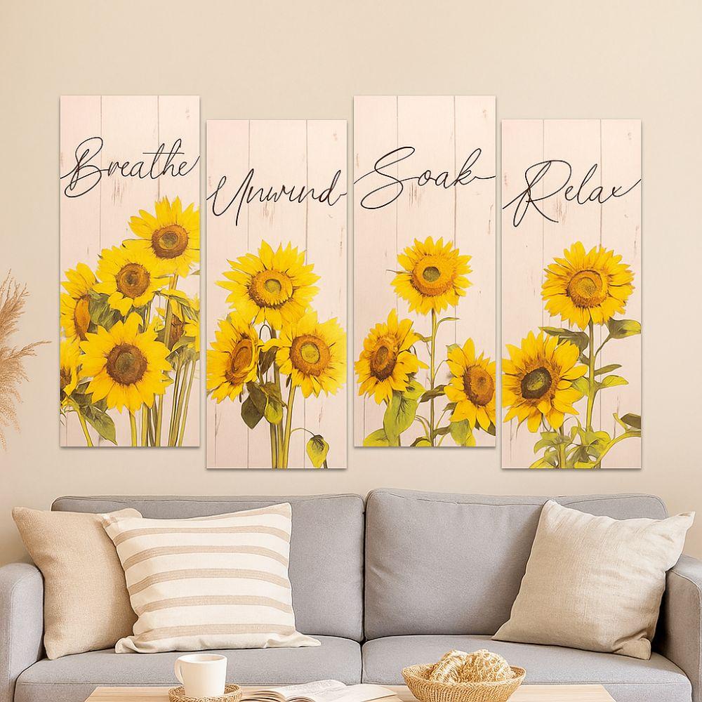 Handmade Wooden Floral Artwork Modern Wall Decor Plate Sunflower Hanging Sign  Home Office Decor