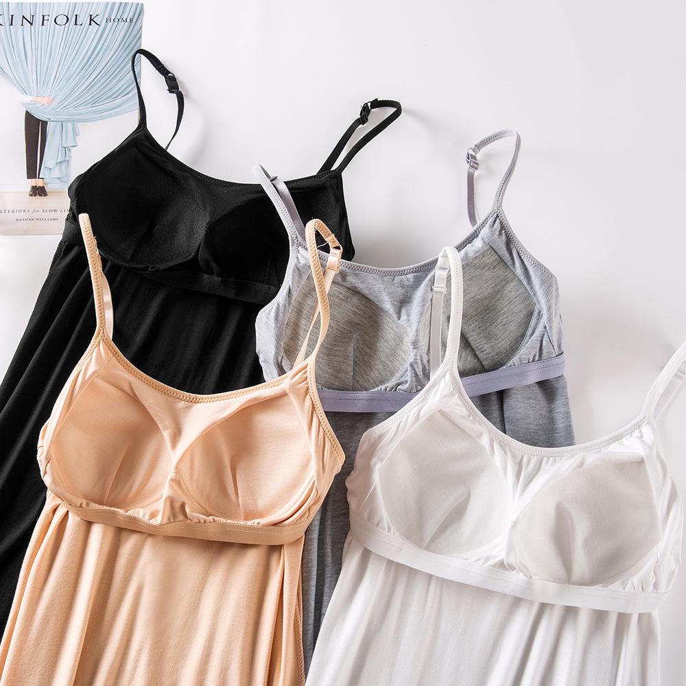 Dam Modal Nattlinne i Plusstorlek med Vadderade Kupor - Lös, Mellanlång Sommar Hemklänning