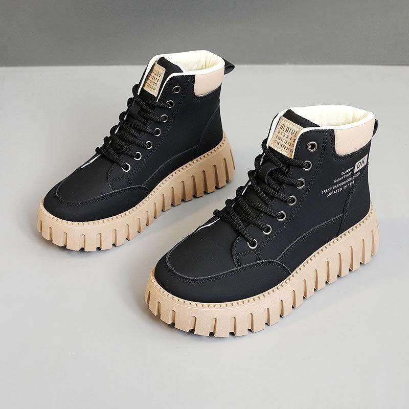 

F364 new winter high-top women s shoes muffin shoes waterproof and velvet thick-soled simple height-increasing student cotton shoes 40 чорний