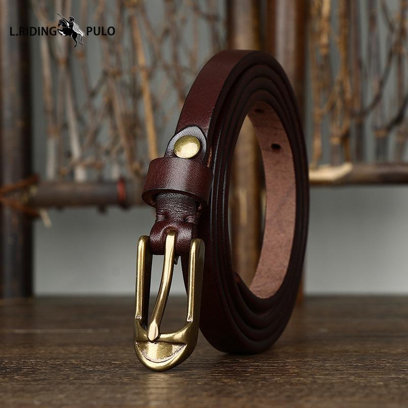 

Женский тонкий ремень Медная пряжка в форме туфли с курткой Женский из чистой коровьей кожи Ретро Модный тренд Узкий ремень 115cm кофейный