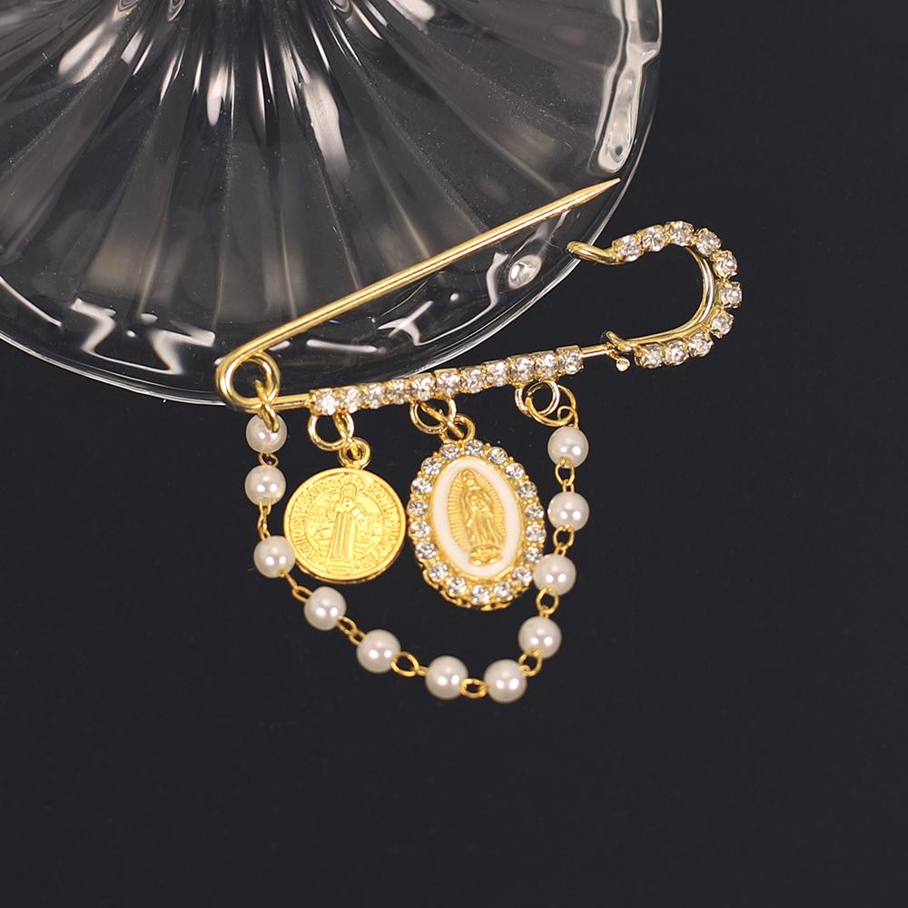 Runder Anhänger Guadalupe Kreuz Brosche Anstecknadel Mit Kette für Damen Herren Mode Glücksbringer Schmuck Dropshipping