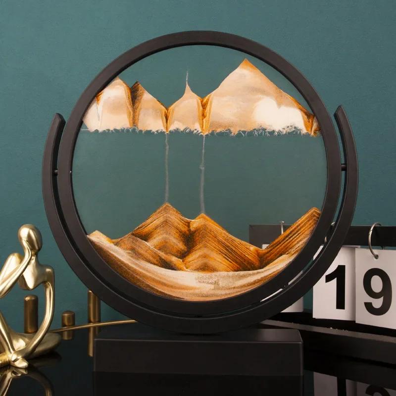 Rotatable Sandscape Moving Sand Art Picture Round Glass Deep Sea 3D Hourglass Quicksand Flowing Sand Painting Home Decor Gifts