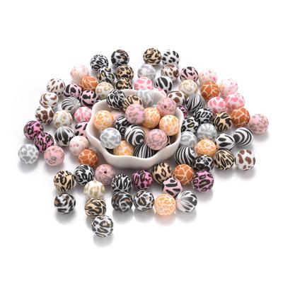 10 Stück Bunte Leopardenmuster Beißperlen 15mm BPA Frei Runde Silikon Lose Perlen Für Schnullerkette Herstellung DIY Armband