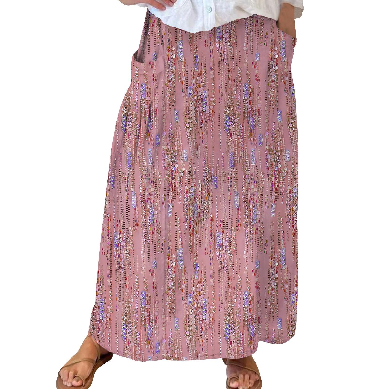 

Женская повседневная свободная юбка-макси в стиле бохо с эластичной резинкой на талии, пляжная, струящаяся, с карманом XL арбуз красный