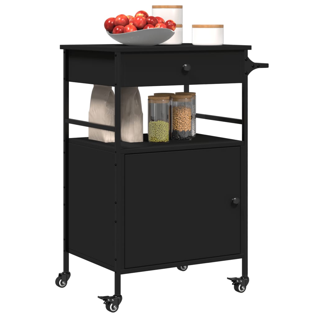 Vidaxl Kitchen Trolley, Black, 56X43X89.5 Cm, Wood-Based Material