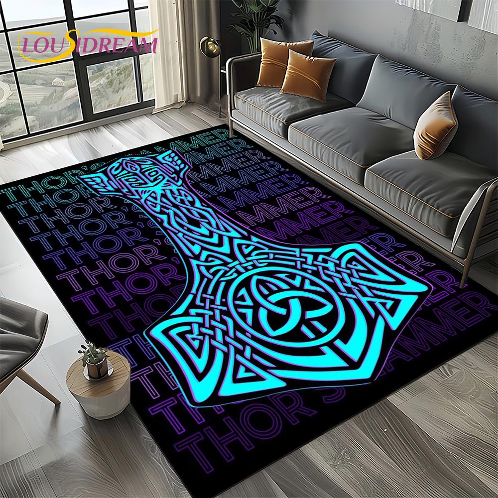 Odin Viking Symbol Valknut Nordic Valhalla Carpet Rug for Living Room Bedroom Home Sofa Decoration,Area Rug Non-slip Floor Mat