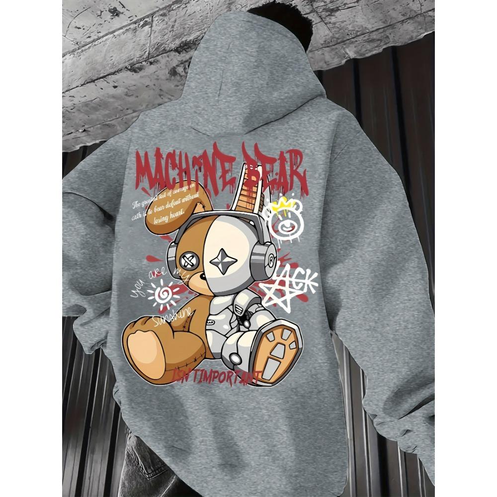 Hot selling Men's Autumn Mechanical Bear Printed Soft and Comfortable Hoodie Outdoor Street Style Clothing