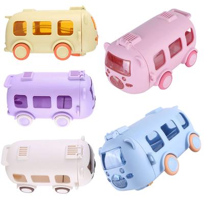 500ML Bus Shape Plastic Drinking Bottle with Movable Wheels & Strap Drinking Jug Leakproof for Home Travel School