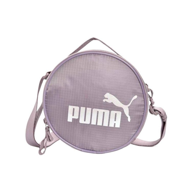 Puma Fashion Casual Logo Print Zipper Closure Polyester Small Round Shoulder Crossbody Tote Bag Women Bags Dream-Purple 075718-02 Dream Purple