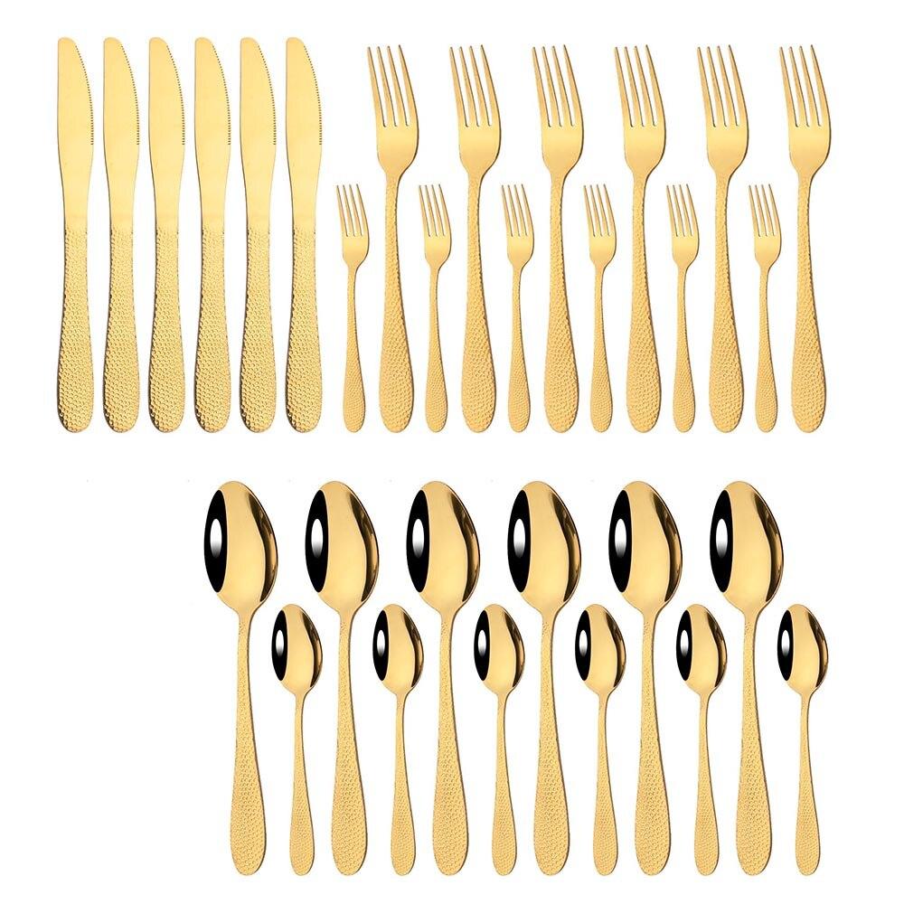 30pcs For 6 Stainless Steel Tableware Crystal pattern Cutlery Home Kitchen Flatware Fork Spoon Knife Spoon Dinnerware Set
