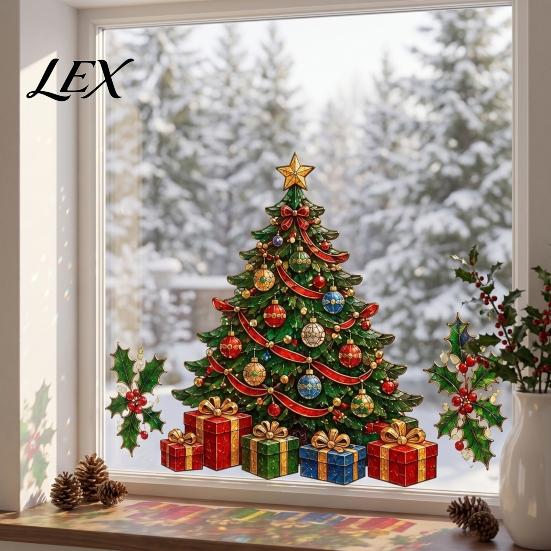 Yeniden Kullanılabilir Pencere Çıkartmaları Noel Yapışkanları, Çıkarılabilir PVC Çıkartmalar, Karlı Şenlikli Tatil Evi Süsleri Parti ve Mağaza Dekorasyonları İçin Cam