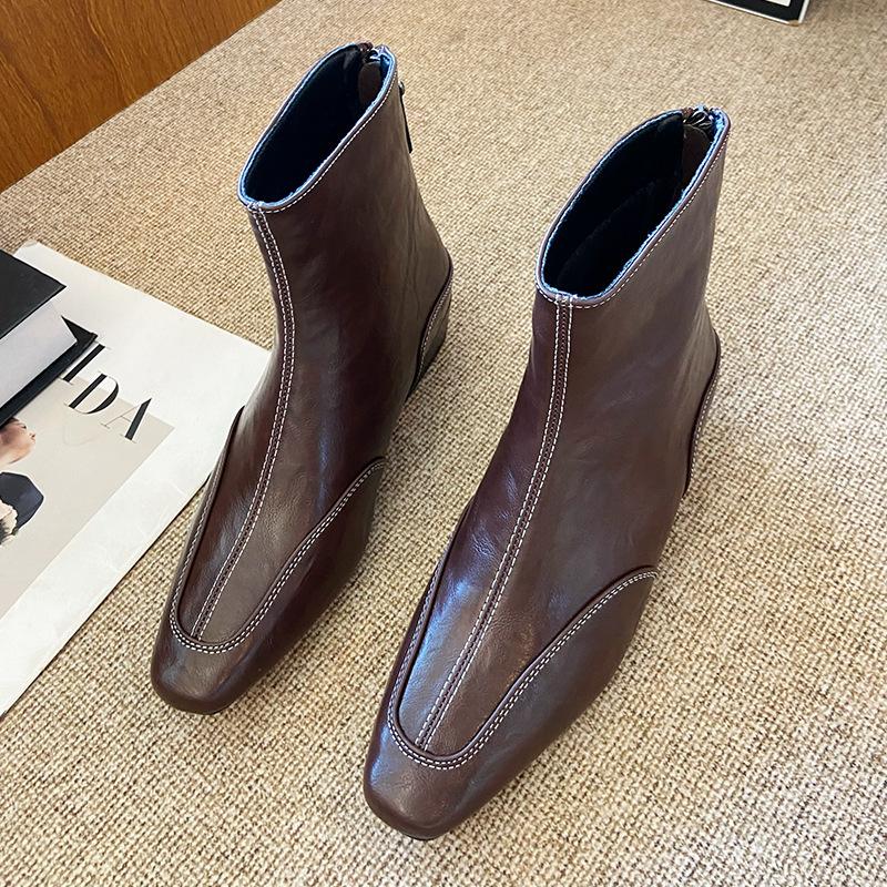 

888-6 French retro autumn new square head thick heel temperament short boots women s velvet Chelsea British Martin boots 40