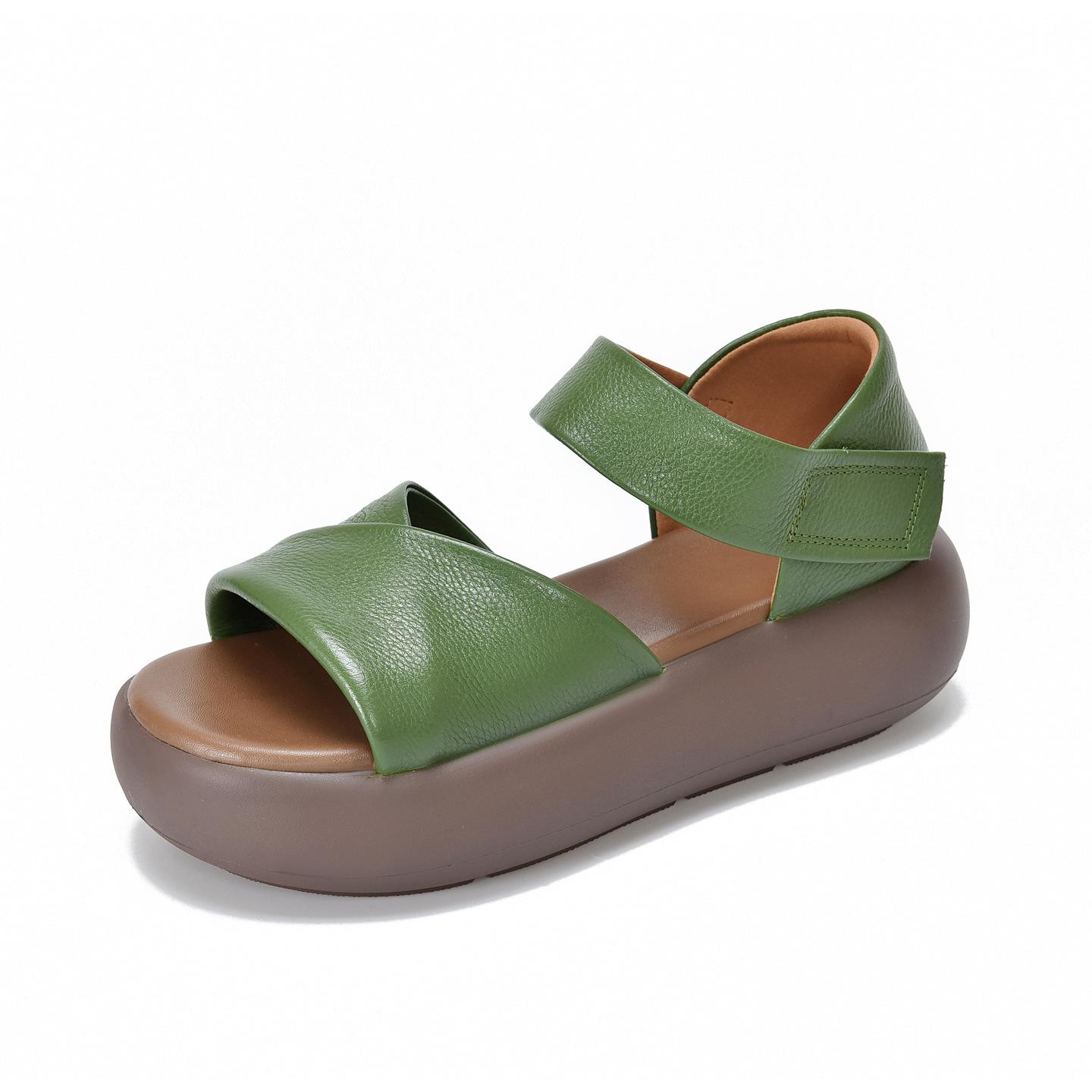 

Johnature Retro Thick Soled Cowhide Peep Toed Sandals Genuine Leather Women s Platform Shoes 39 зелёный