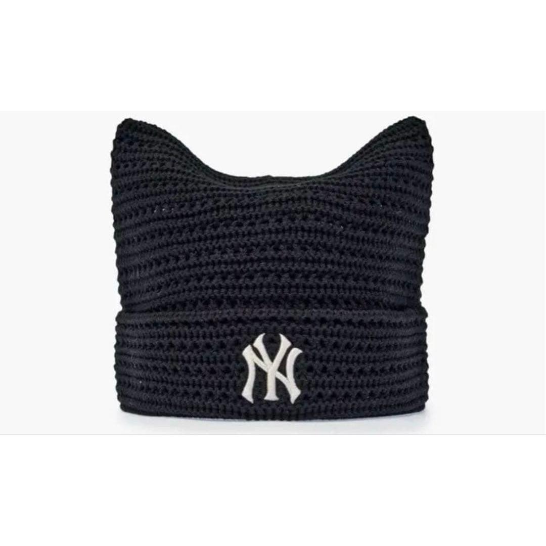 Used New York Yankees Black MLB KOREA Cat Ears Spring/Summer Knit Cap Black