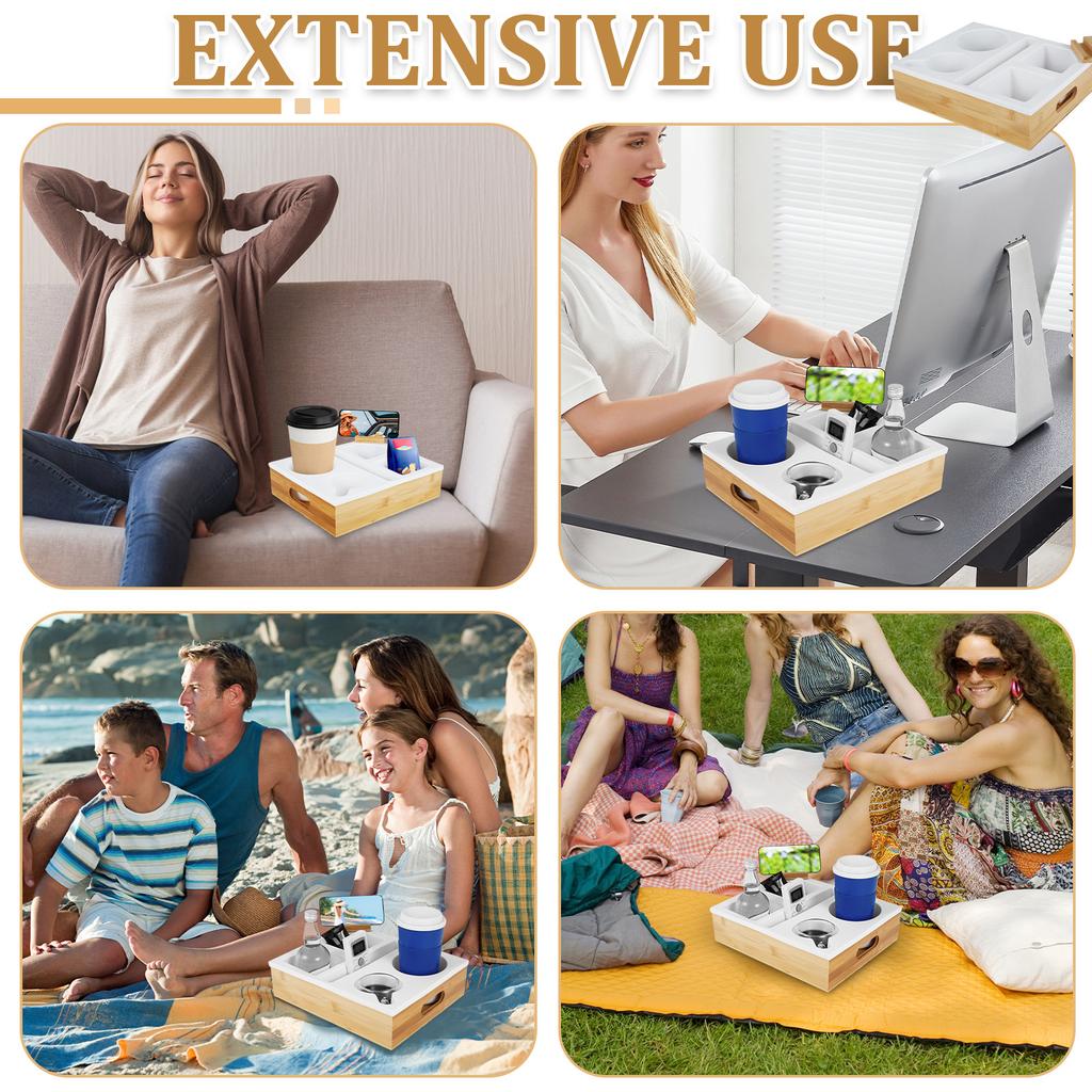 Couch Getränkehalter Couch Caddy mit Drehbarer Handyhalterung Holz Sofa Getränkehalter mit Tragegriff für Bett Auto Strand Organizer