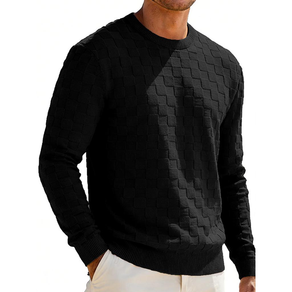 Men's Round Neck Checkered Long Sleeve Loose Casual Top
