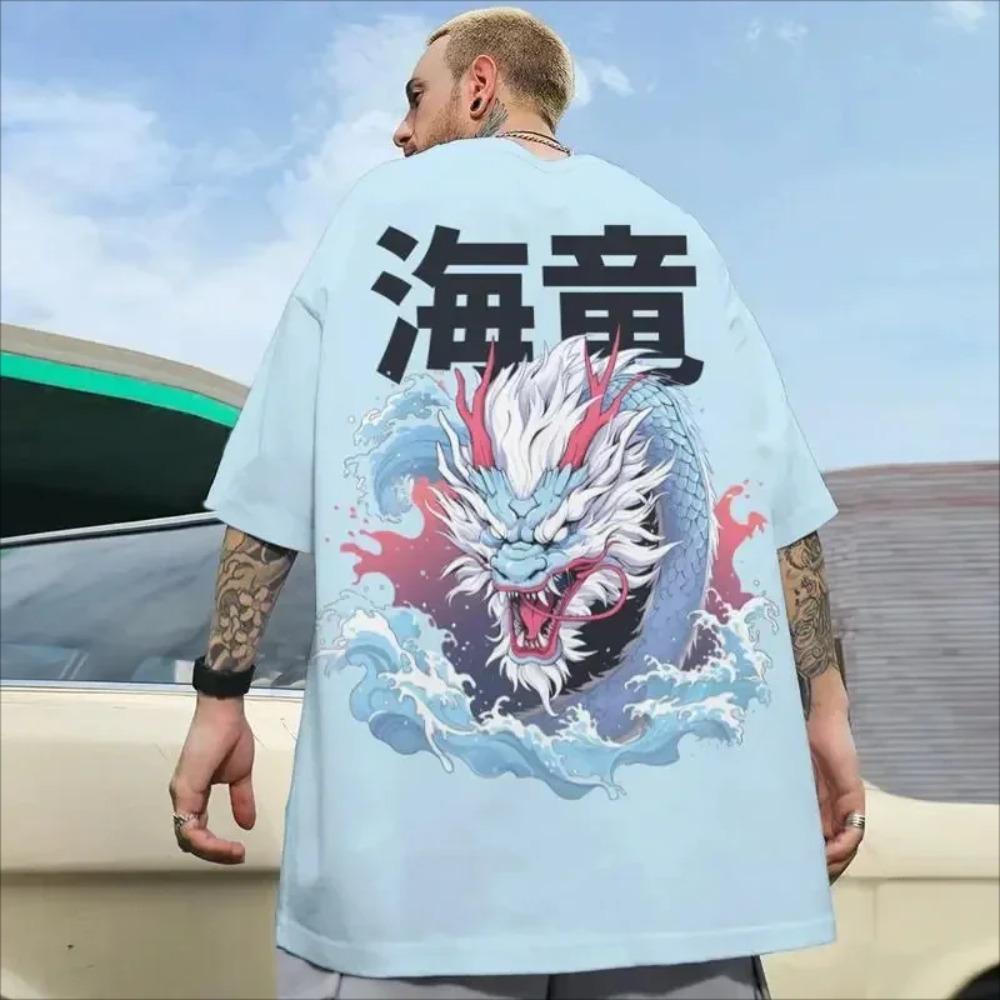 2024 Loose Popular Summer Hot Quick Dry  Street Vintage Washed Simple 3D Print Pure Cotton Round Neck Men's Half Sleeve T-shirt