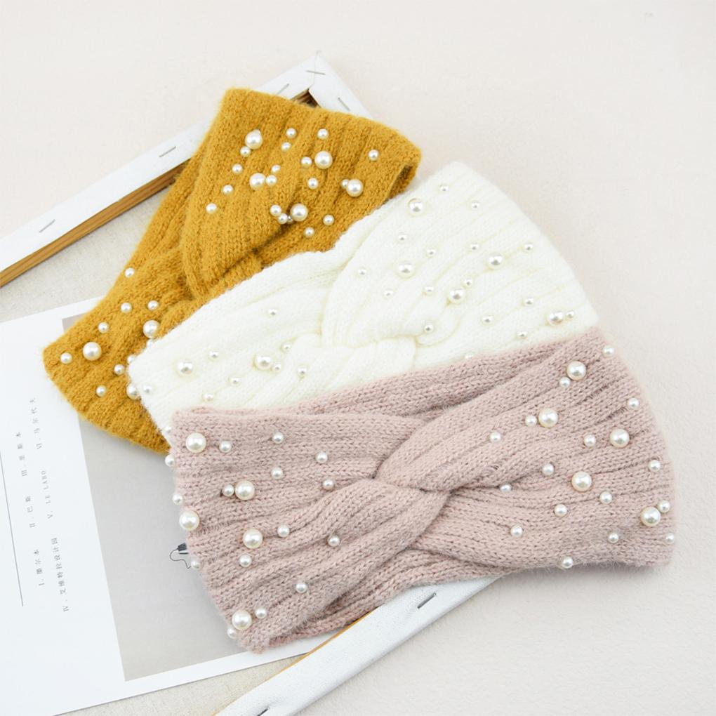 Warm And Stylish Ear Warmer Winter Headband For Women Lightweight New Pearl Knitted Cross Headbands