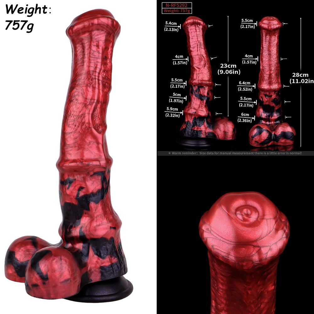 NSFU Animal Horse Dildo with Sucker Silicone Red&Black Fake Penis Long Anal Plug Orgasm Masturbator Sex Toys For Women Men