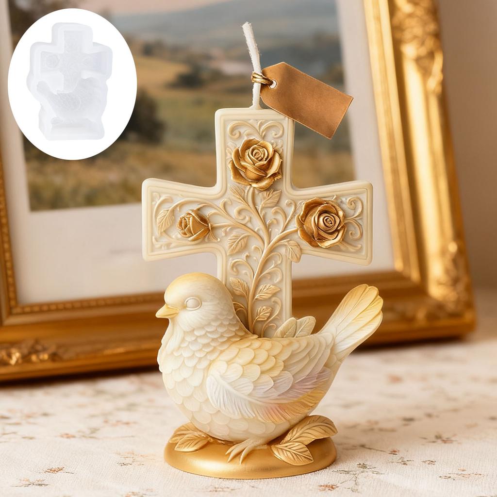 Religious-themed cross and dove candle mold, exquisitely detailed sacred object, handmade DIY faith candle, decoration for relig