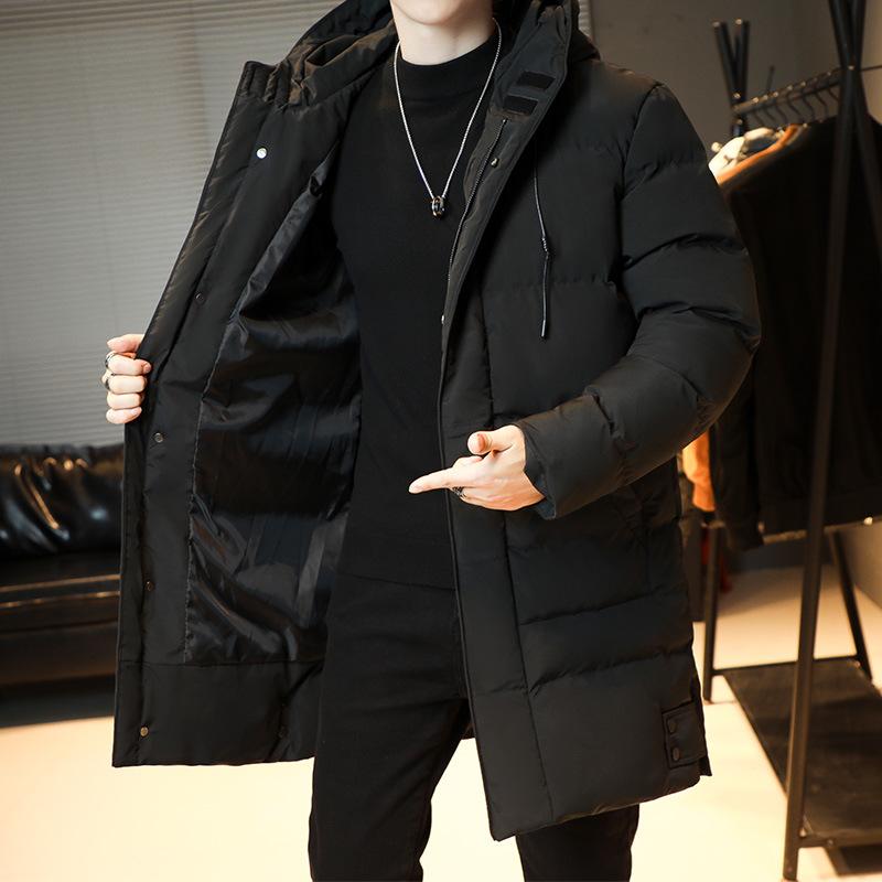 

Мужская зимняя одежда больших размеров длиной до колена с хлопковой подкладкой Мужские куртки корейской версии Приталенные утолщенные термокуртки с хлопковой подкладкой L чёрный
