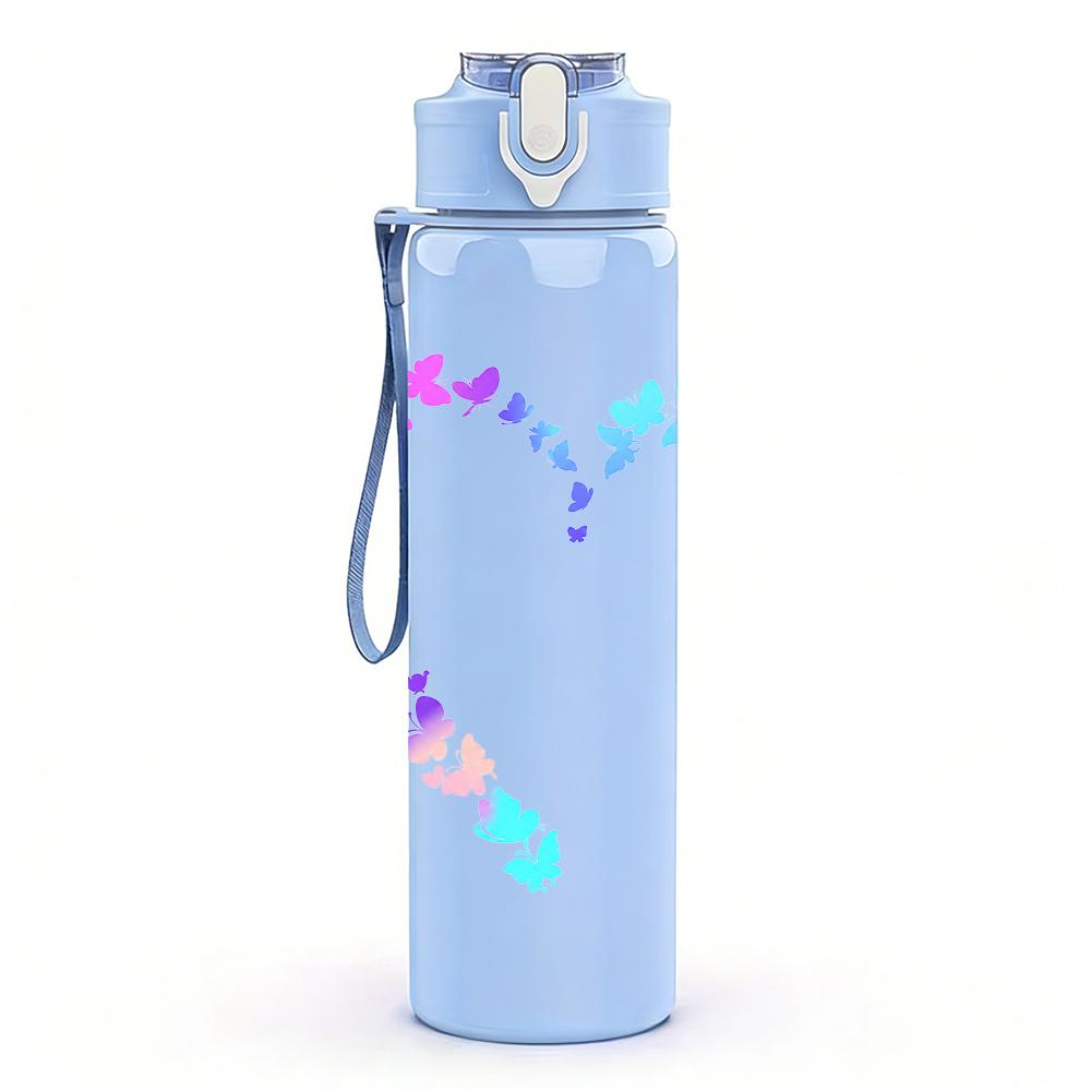 1PC Gradient Iridescent Hollow Heart Graphic,750ml Color Plastic Sports Water Bottle,Leakproof Flip Straw Lid,Suitable for Sports Office Home Use