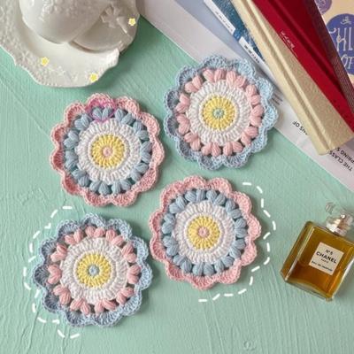 Wave Lace Coaster Simple Fashion Cute Flower Knitted Coasters Hand-woven Thermal Insulation Mat Table Decoration Cup Pads