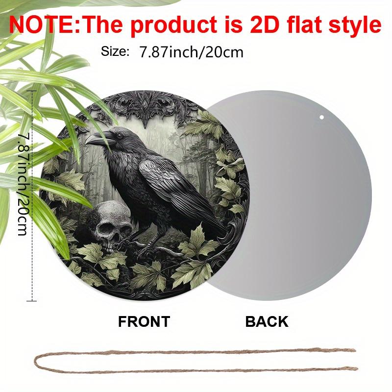 2D Flat Aluminium Retro Halloween Sign with Crow Pattern - Halloween Figurine Ornaments - Ideal for Front Door, Wall, Porch, Window Decor - Ideal