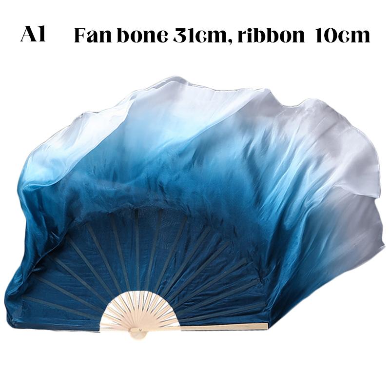 Classical Dance Fan Gradient Ink Blue Silk Double-Sided Extended Veil Folk Classical Dance Hand Fan Yangko Dance Performance Fan
