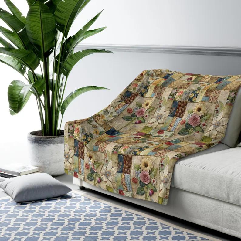 

Cat Quilt Blanket Reading Theme, Book Lover Illustrations, Patchwork Style 130x150cm