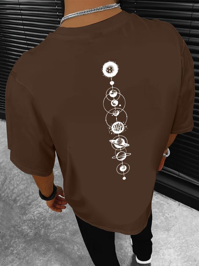 Planet Graphic Print Men's Creative Top, Casual Short Sleeve Crew Neck T-shirt, Men's Clothing For Summer Outdoor