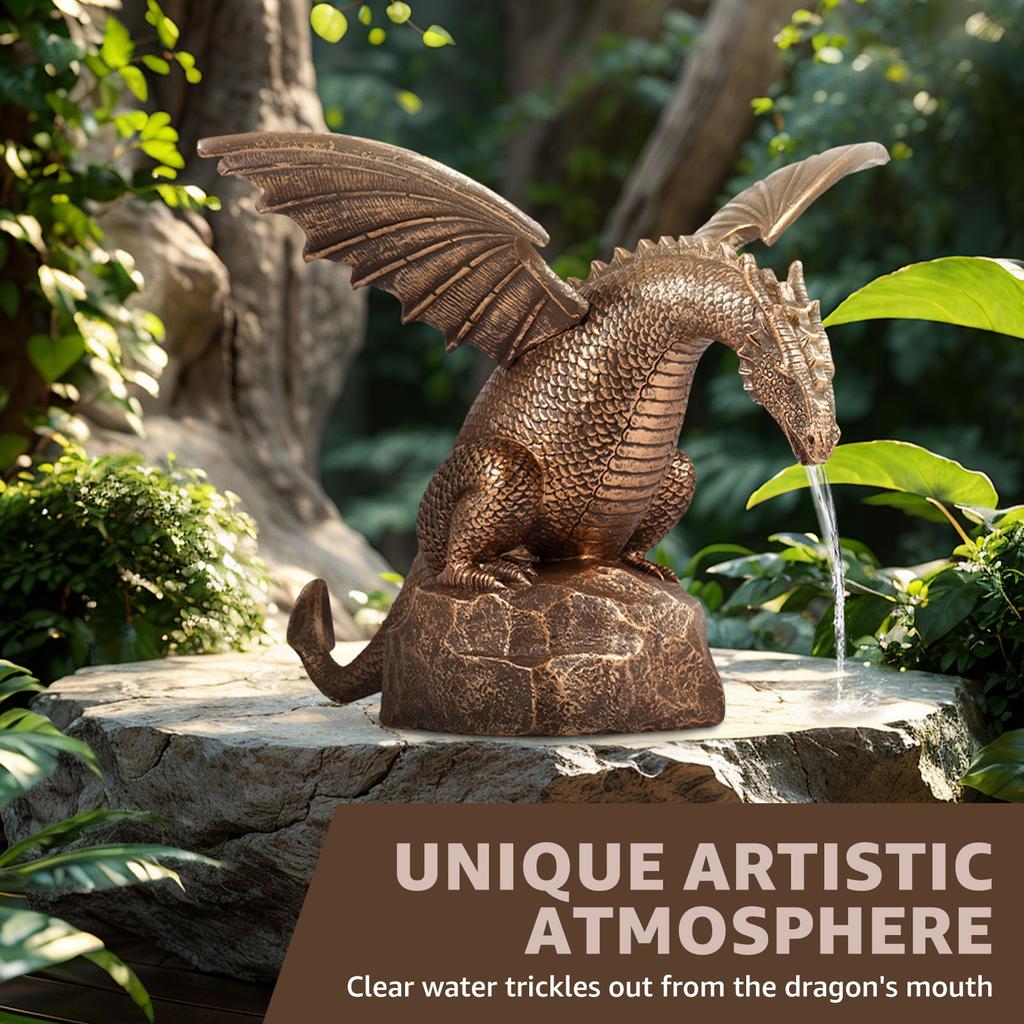 Dragon Water Fountain Statue Resin Garden Dragon Statue Fountain Decoration Outdoor Yard Floating Pond Swimming Bird Bath Tools