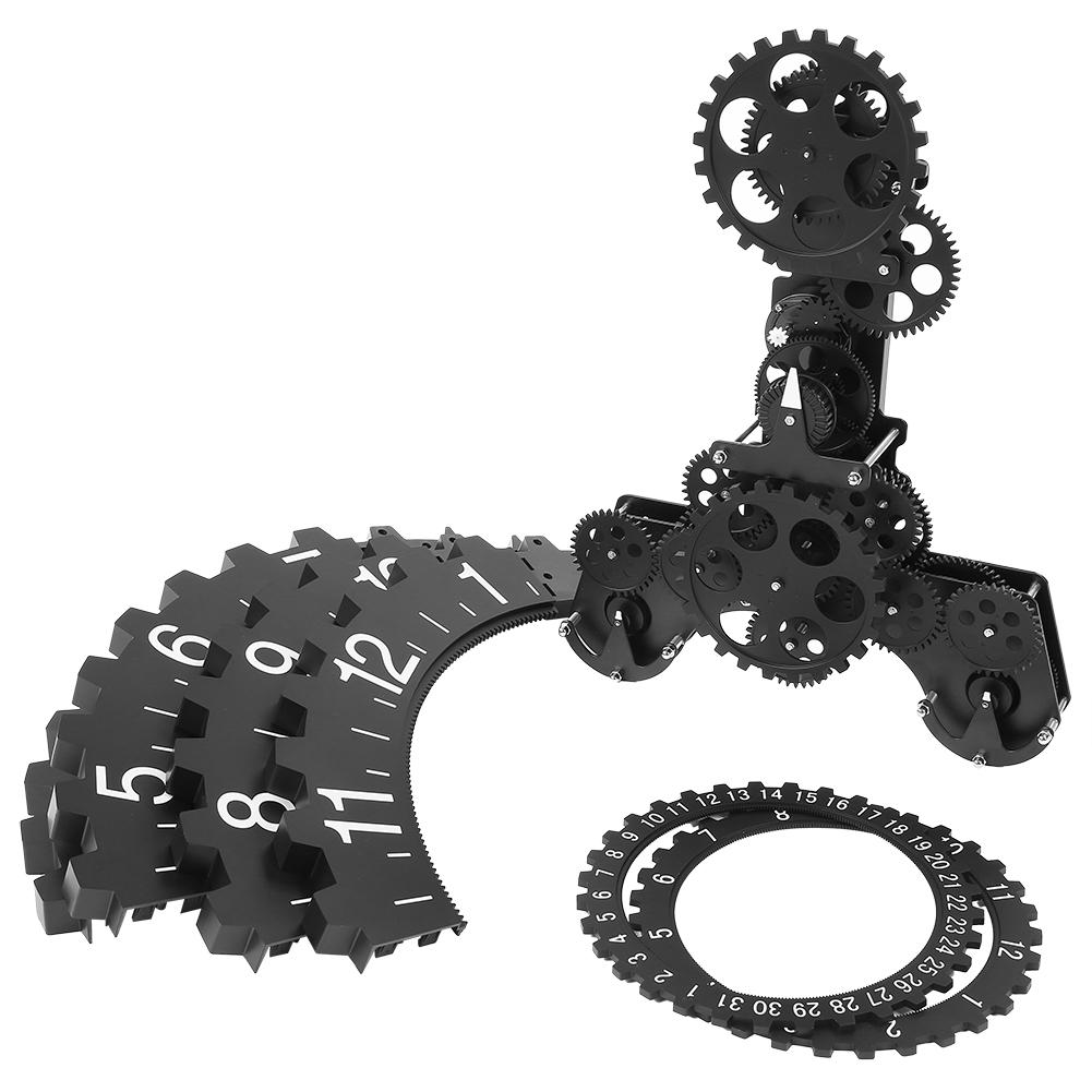 3D Modern Large Wall Art Rotary Gear Clock Mechanical Calendar Wheel Black