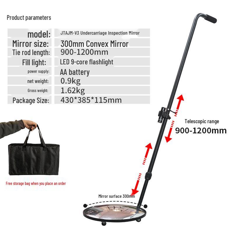 Airport V3 Vehicle Inspection Mirror: Foreign Object Detection for Car Undercarriage. Round Car Bottom Inspection Mirror