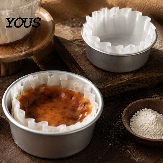 Non Stick Parchment Paper for Baking 50 Pcs Basque Burnt Cheesecake Liners, Pre Folded Cups Trays Cakes 4/6/8 Inch Cake Molds, Food Grade Oil