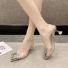 Summer Sunflower Crystal Toe High Heeled Sandals For Women With Transparent Water Drizzle Design